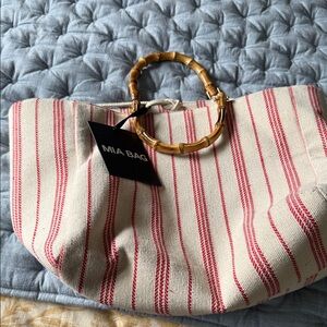 Mia bag red and Cream Striped Tote